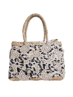 Safari Lace, Woven Tote with Animal Print  Embroidery