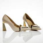 Chic Beige Professional Heels with Metallic Detail