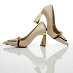 Chic Beige Professional Heels with Metallic Detail - Image 2