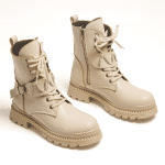 Beige Chic Synthetic Leather Ankle Boots