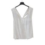 White Pinstripe Sleeveless Top with Front Tie Detail