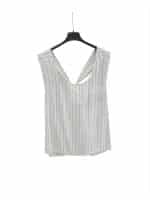 White Pinstripe Sleeveless Top with Front Tie Detail
