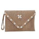 Minimal Natural Raffia Clutch with Wrist Strap