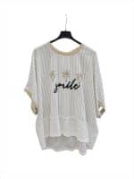Oversized White “Smile” T-Shirt with Gold Palm Detail – Casual Chic Summer Top - Image 2