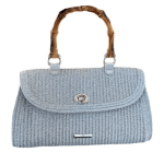 Grey Raffia Satchel with Bamboo Charm