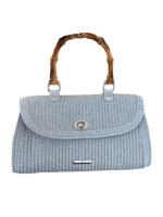 Grey Raffia Satchel with Bamboo Charm - Image 2