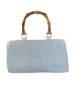 Grey Raffia Satchel with Bamboo Charm - Image 3