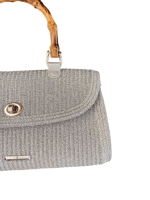 Grey Raffia Satchel with Bamboo Charm - Image 4