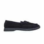 Black Suede Loafers with Gold Minimal Hardware
