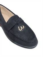 Black Suede Loafers with Gold Minimal Hardware - Image 3