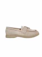 Beige Suede Loafers with Gold Minimal Hardware