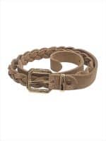 Braided Beige Suede Belt with Gold Buckle - Image 3