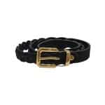 Braided Black Suede Belt with Gold Buckle
