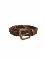 Braided Brown Suede Belt with Gold Buckle