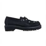 Casual Black Platform Loafers with Metallic Eyelet Accent