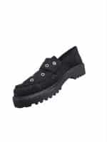 Casual Black Platform Loafers with Metallic Eyelet Accent - Image 3