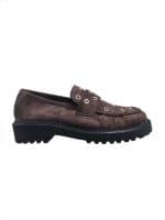 Lug-Sole Platform Loafers in Brown Suede with Metal Grommets - Image 2