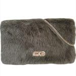 Soft Khaki Faux Fur Clutch with Gold Chain