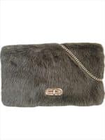 Soft Khaki Faux Fur Clutch with Gold Chain