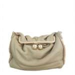Soft Beige Leather Pouch Bag with Gold Ball Clasp