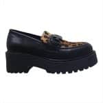 Leather Lug-Sole Loafers with Leopard Pony Hair Accent
