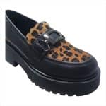 Leather Lug-Sole Loafers with Leopard Pony Hair Accent - Image 3