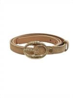 Slim Suede Belt in Beige – Gold Buckle - Image 2