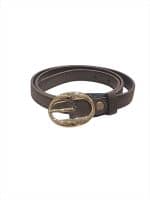Slim Suede Belt in Taupe – Gold Buckle - Image 2
