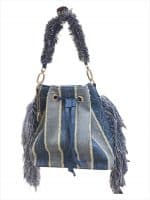 Denim Bucket Bag with Fringe