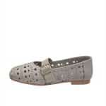 Grey Laser Cut Ballet Flats with Adjustable Strap