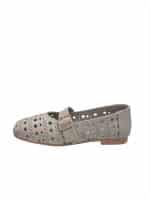 Grey Laser Cut Ballet Flats with Adjustable Strap