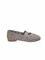 Grey Laser Cut Ballet Flats with Adjustable Strap - Image 3