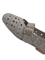 Grey Laser Cut Ballet Flats with Adjustable Strap - Image 4