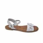 White Flat Sandals with Minimal Buckle Detail