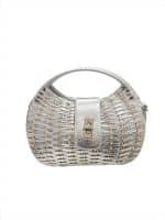 Metallic Silver Basket Bag with Structured Handle  Clasp Closure - Image 2