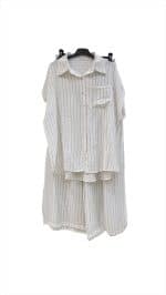 Womens Linen Co-Ord Set – Striped Shirt and Wide Leg Shorts Outfit