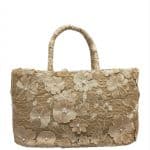 Pearl Detail Woven Floral Handbag