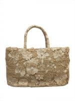Pearl Detail Woven Floral Handbag - Image 2
