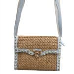 Sky Blue Studded Raffia Crossbody Bag