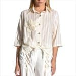 Lightweight Beige Collared Shirt with 3/4 Sleeves – Sophisticated Resort Wear Blouse - Image 2