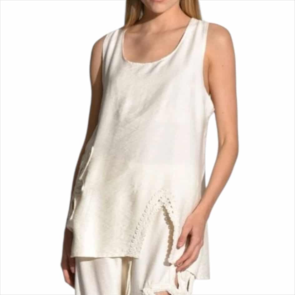 467669.jpg Womens Sleeveless Beige Tunic Top with Crochet Detail – Elegant Summer Blouse - Image 1