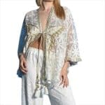 White Lace Kaftan Top with Tassel Tie Front – Luxury Resort Wear for Women