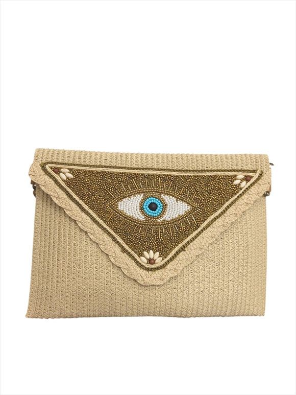 B-1143.jpg Evil Eye Straw Clutch Bag - Image 1