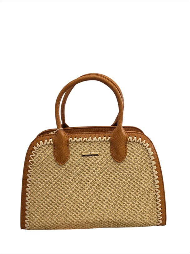 BTB-0047.jpg Fashion Womens Woven Satchel Bag with Leather Details - Image 1