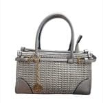 Metallic Synthetic Leather Woven Shoulder Bag