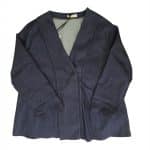 Elegant Navy Blue V-Neck Relaxed Fit Blazer with Single Button