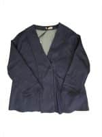Elegant Navy Blue V-Neck Relaxed Fit Blazer with Single Button