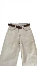 Écru Wide-Leg Jeans with Belt - Image 2