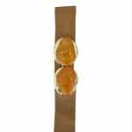 Statement Camel Elastic Waist Belt with Amber-Effect Stones  Gold Buckle
