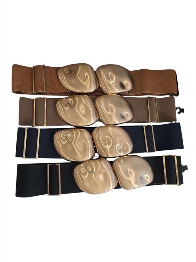 CT8479.jpg Statement Elastic Waist Belt with Oversized Sculptural Gold Buckle - Image 1